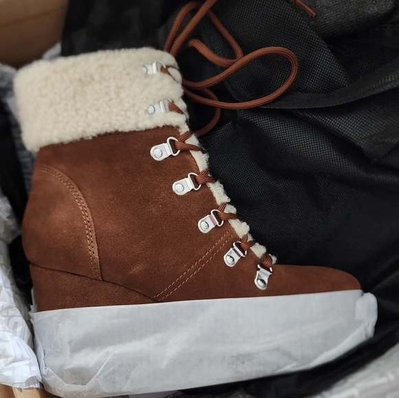 Cognac Suede Steve Madden Marcel Wedge Boot Size Various - Picture 8 of 8